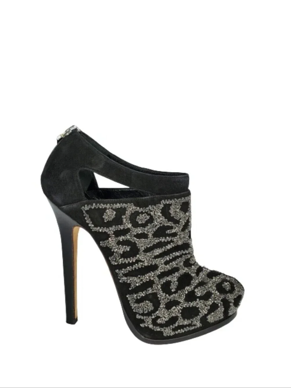 Fendi Crystal Embellished Black Suede Platform Ankle Booties